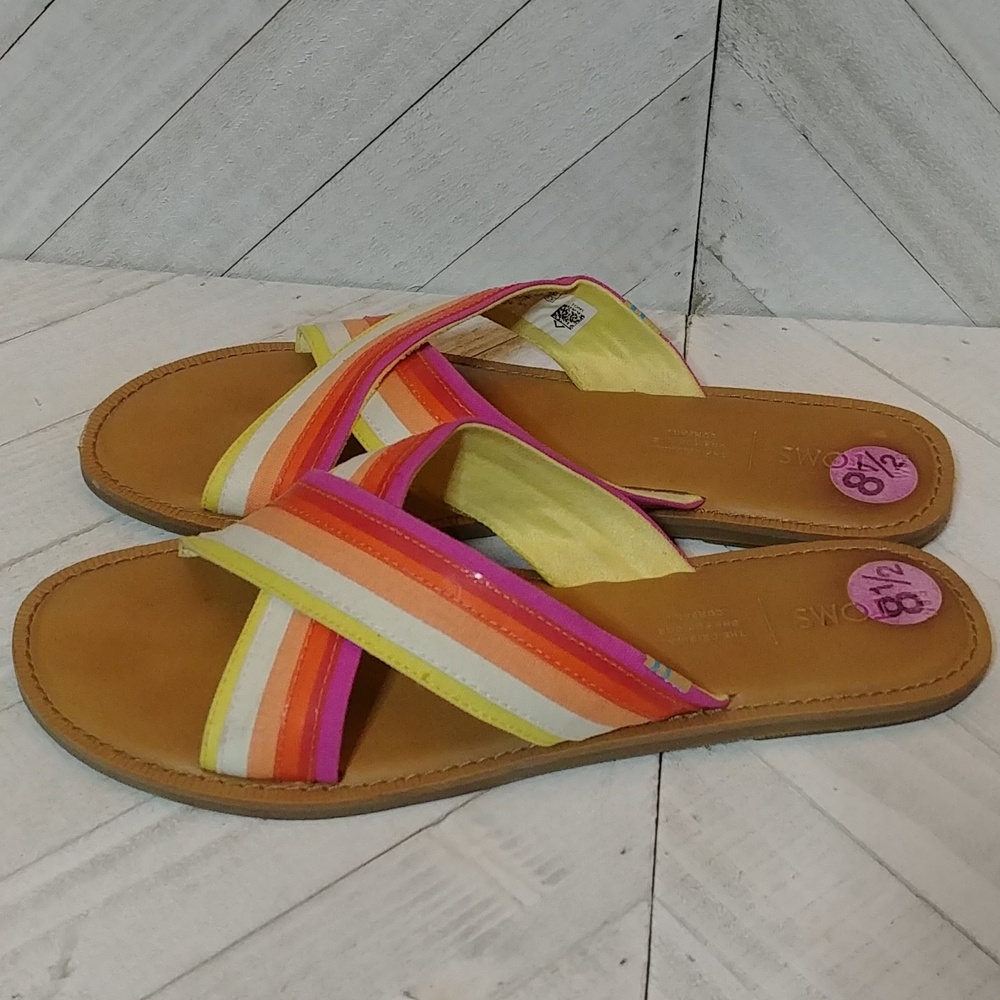 TOMS Stripes Orange Yellow Summer Slides